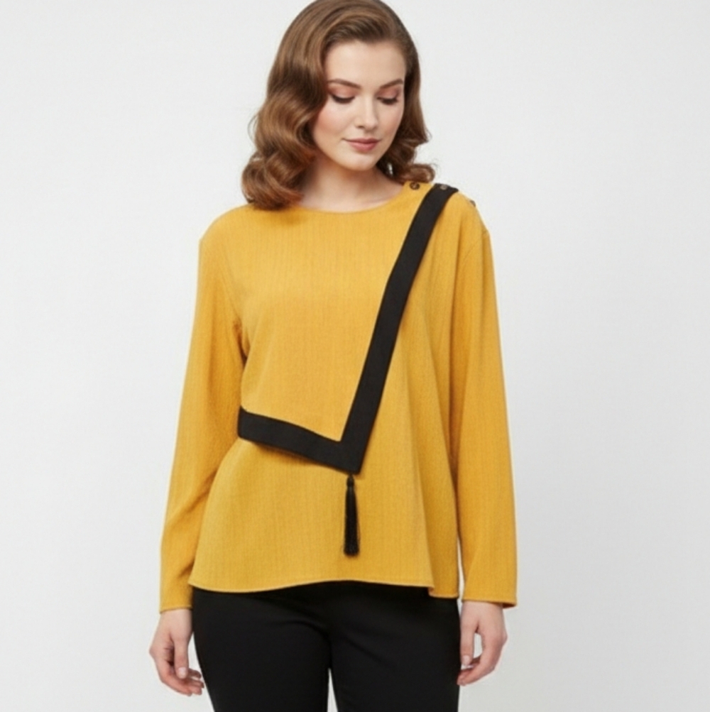 Vintage Lucia Blouse Mustard Yellow Tassel Retro 10